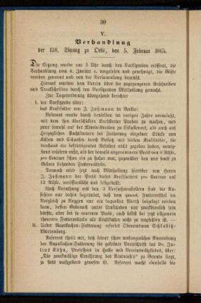 V. Verhandlung der 138. Sitzung zu Oels, den 5. Februar 1865