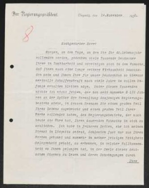 Brief von Robert Büchting von Liegnitz / Regierung an Gerhart Hauptmann