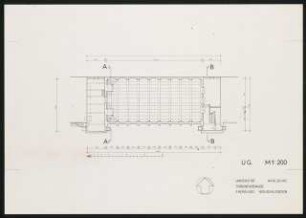 Mensa und Hochschulbibliothek, Karlsruhe Erweiterung: Tribünengebäude ehemaliges Hochschulstadion, Untergeschoss Grundriss, 1:200