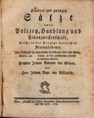 Hundert u. zwanzig Sätze aus der Polizey, Handlung ...