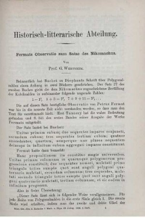 Fermats Observatio zum Satze des Nikomachus.