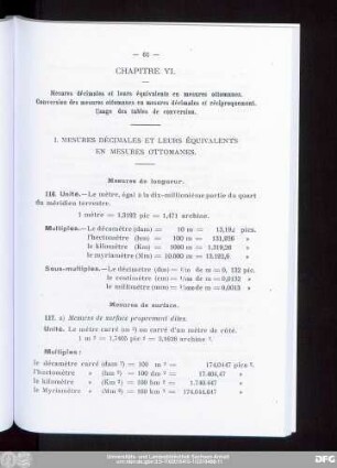 I. Mesures Décimales Et Leurs Équivalents En Mesures Ottomanes.
