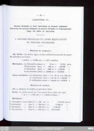 I. Mesures Décimales Et Leurs Équivalents En Mesures Ottomanes.