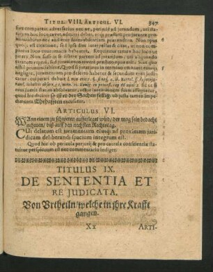 Titulus IX. De Sententia Et Re Iudicata. Von Urtheiln/ welche in ihre Krafft gangen.