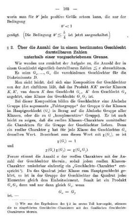 § 2. Über die Anzahl der in einem bestimmten Geschlecht darstellbaren Zahlen unterhalb einer vorgeschriebenen Grenze.