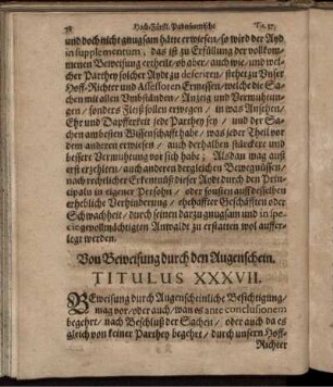 Von Beweisung durch den Augenschein. Titulus XXXVII.