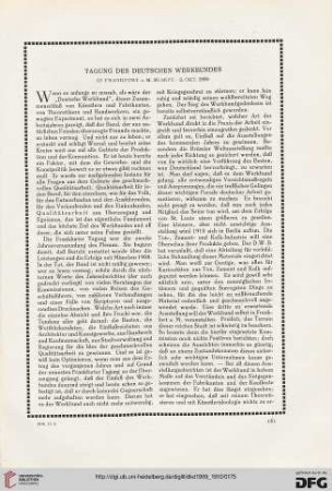Tagung des deutschen Werkbundes: in Frankfurt a. M. 30. Sept. - 2. Okt. 1909