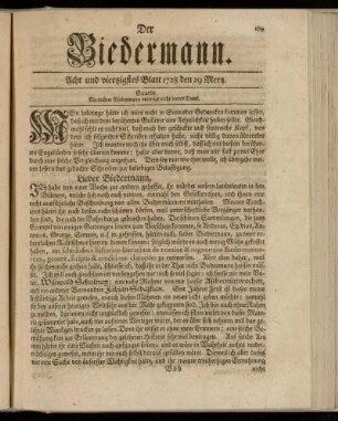 Acht und viertzigstes Blatt 1728 den 29 Mertz