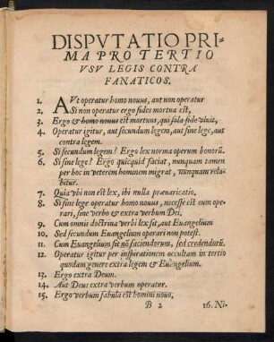 Disputatio Prima Pro Tertio Usu Legis Contra Fanaticos.