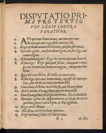 Disputatio Prima Pro Tertio Usu Legis Contra Fanaticos.