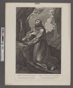 Sainct François en meditation : Graué sur le tableau du Guide qui est au Cabinet du Roy, de 6 pieds de haut, et de 4 pieds de large