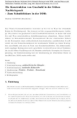 Die Konstruktion von Unschuld in der frühen Nachkriegszeit : zum Schulddiskurs in der DDR