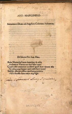 Ant. Mancinelli Sermonum Decas: ad Angelum Colotium Aesinatem