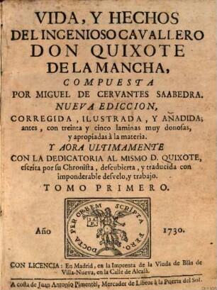 Vida, Y Hechos Del Ingenioso Cavallero Don Quixote De La Mancha, 1