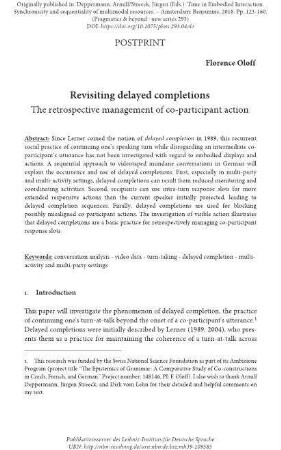 Revisiting delayed completions. The retrospective management of co-participant action