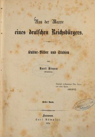Aus der Mappe eines deutschen Reichsbürgers : Kultur-Bilder und Studien, 1.