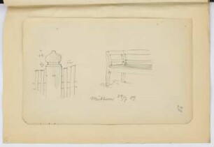 Zaunpfahl, Nieblum. Sitzbank, Nieblum: Details (aus: Skizzen- und Fotoalbum 27)