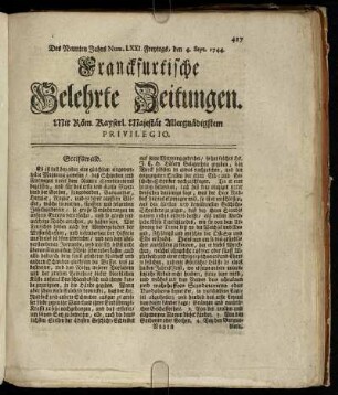 Num. LXXI. Freytags, den 4. Sept. 1744 - Num. LXXX. Dienstags, den 6. Octob. 1744