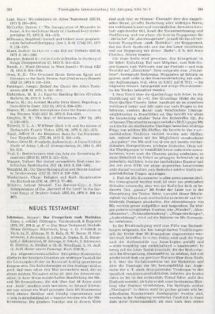 183-189 [Rezension] Schweizer, Eduard, Das Evangelium nach Matthäus