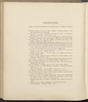 Verzeichnis der wichtigsten Literatur über Goya