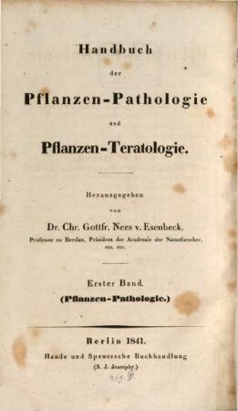 Pflanzen-Pathologie : Lehre von dem kranken Leben und Bilden der Pflanzen