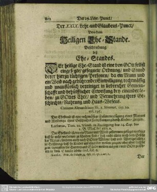 Der XXIX. Lehr- und Glaubens-Punct. Von dem Heiligen Ehe-Stande