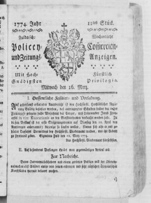11tes Stück., Ausgabe vom 16. März 1774