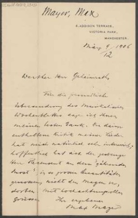 Brief an B. Schott's Söhne : 09.03.1906