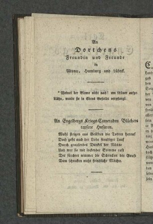 An Dortchens Freundin und Freunde in Altona, Hamburg und Lübeck.