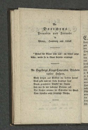 An Dortchens Freundin und Freunde in Altona, Hamburg und Lübeck.