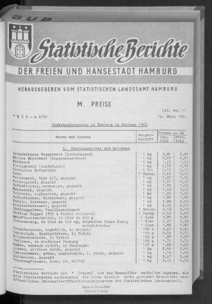 Verbraucherpreise in Hamburg im Februar 1962 : Lfd. Nr. 11