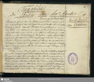 Tagebuch der Elisa von der Recke gb. ReichsGräfin von Medem
