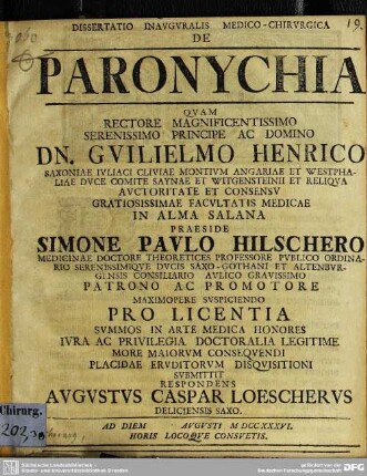 Dissertatio Inauguralis Medico-Chirurgica De Paronychia