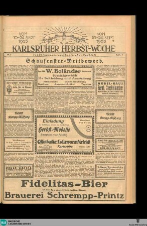 Karlsruher Tagblatt, Sonderausgabe. Karlsruher Herbst-Woche 1922