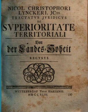 Tractatus iur. de superioritate territoriali