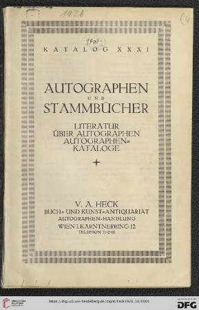 Nr. 31: Katalog: Autographen und Stammbücher : Literatur über Autographen, Autographenkataloge