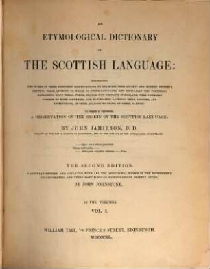 Dr. Jamieson's Scottish dictionary and supplement : in four volumes, Vol. I. A-Kut
