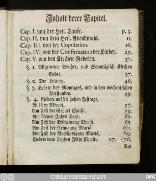 Inhalt derer Capitel.