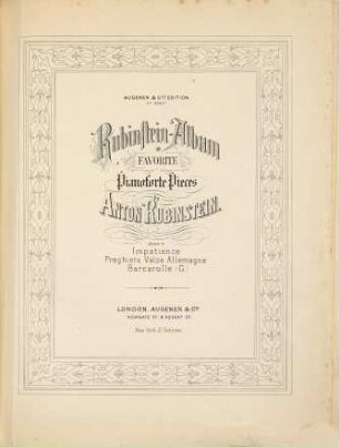 Album : favorite pianoforte pieces, Vol. 5. Impatience. Preghiera. Valse Allemagne. Barcarolle (G.)