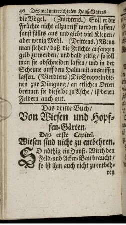 Das dritte Buch / Von Wiesen und Hopffen-Gärten.