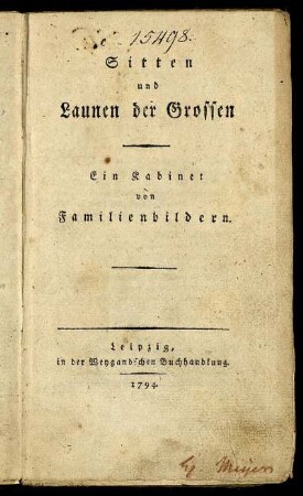 Sitten und Launen der Grossen : Ein Kabinet von Familienbildern