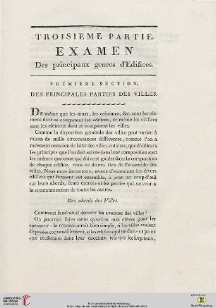 Troisième partie: Examen des principaux genres d’édifices