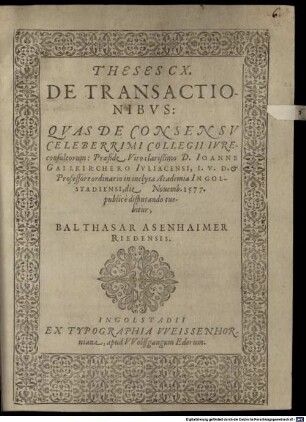 Theses CX. de transactionibus
