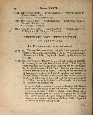 Bibliotheca Biblica Serenissimi Wv̈rtembergensivm Dvcis Olim Lorckiana, Pars IV.. Editiones Anglic. Holland. Danic. Svec. Et Aliarvm Lingg. Praesertim Septentrional Continens