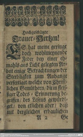 Hochgeschätzte Trauer-Hertzen