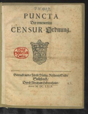 Puncta Der erneuerten Censur-Ordnung