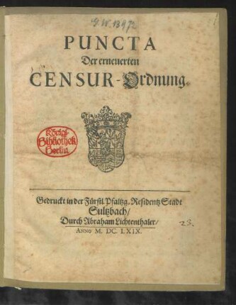 Puncta Der erneuerten Censur-Ordnung