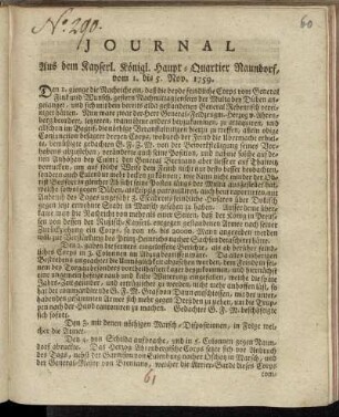 Journal Aus dem Kayserl. Königl. Haupt-Quartier Naundorf, vom 1. bis 5. Nov. 1759.