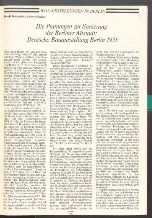 Die Planung zur Sanierung der Berliner Alstadt: Deutsche Bauausstellung Berlin 1931