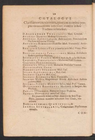 Catalogus Clarissimorum virorum, quorum nomina ... in hoc Tractatu inserta sunt.
